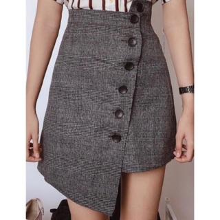 Korea Asymmetrical Plaid A-Line High Waist Skirt chic Plaid Skirt#9002