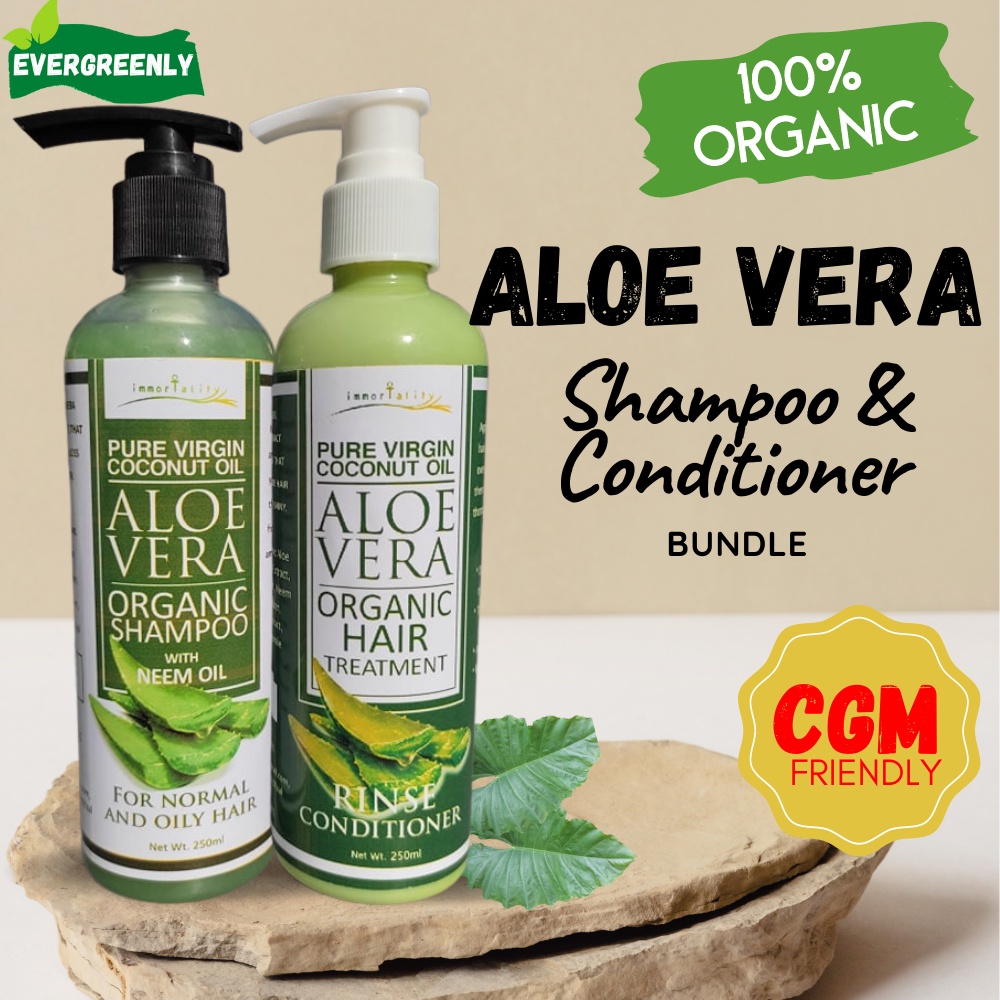 Pure Organic Aloe Vera Shampoo Natural Hair Grower & Thickener Blackening  Shampoo & Conditioner CGM | Shopee Philippines