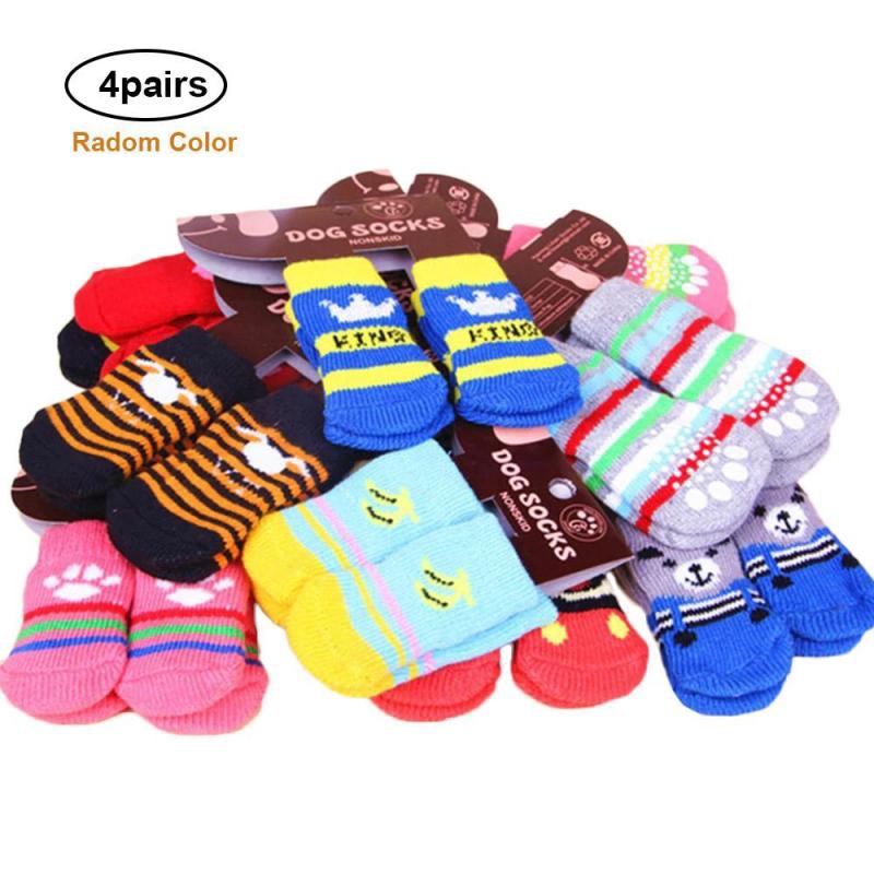 4pcs Bottom Anti Slip Pet Socks Cat Set Foot Cute Puppy Dog Pet