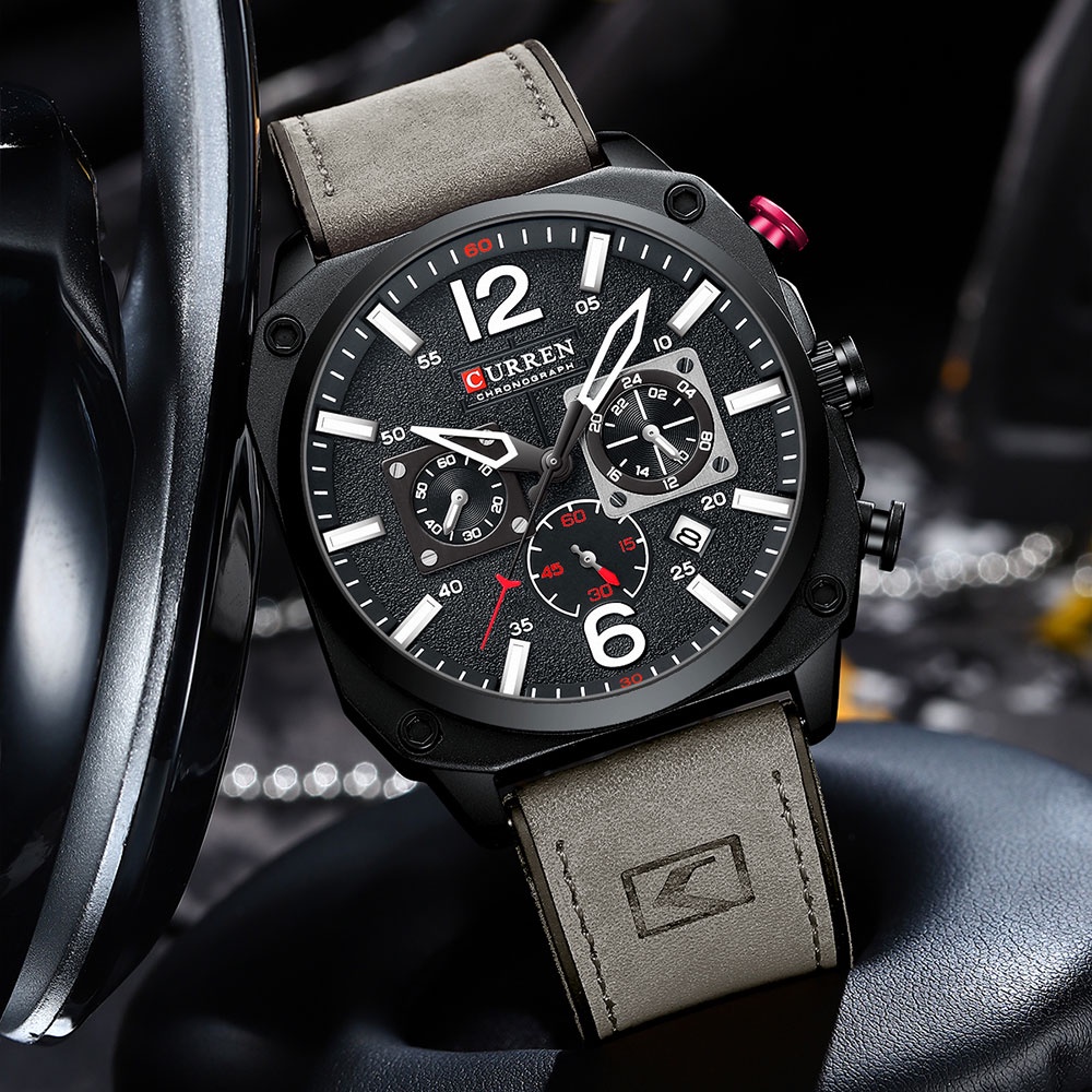 Curren Men's Watches Fashion Casual Quartz Sporty Wristwatches 2021 Male Chronograph Leather Luminous Waterproof Watch 8398l