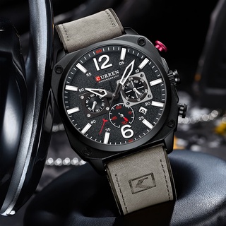 Curren Men's Watches Fashion Casual Quartz Sporty Wristwatches 2021 Male Chronograph Leather Luminous Waterproof Watch 8398l #6