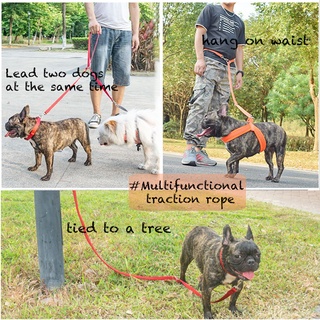 【Two dogs on a leash】Pet dog leash nylon multi-function leash outdoor running leash one drag two dog leash【Multiple color】