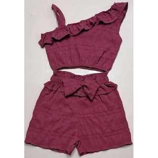 HALF SIDED RUFFLED CROPTOP WITH LETTUCE WAIST SHORT BUBBLE LATTICE 2 - 4 YEARS OLD #6
