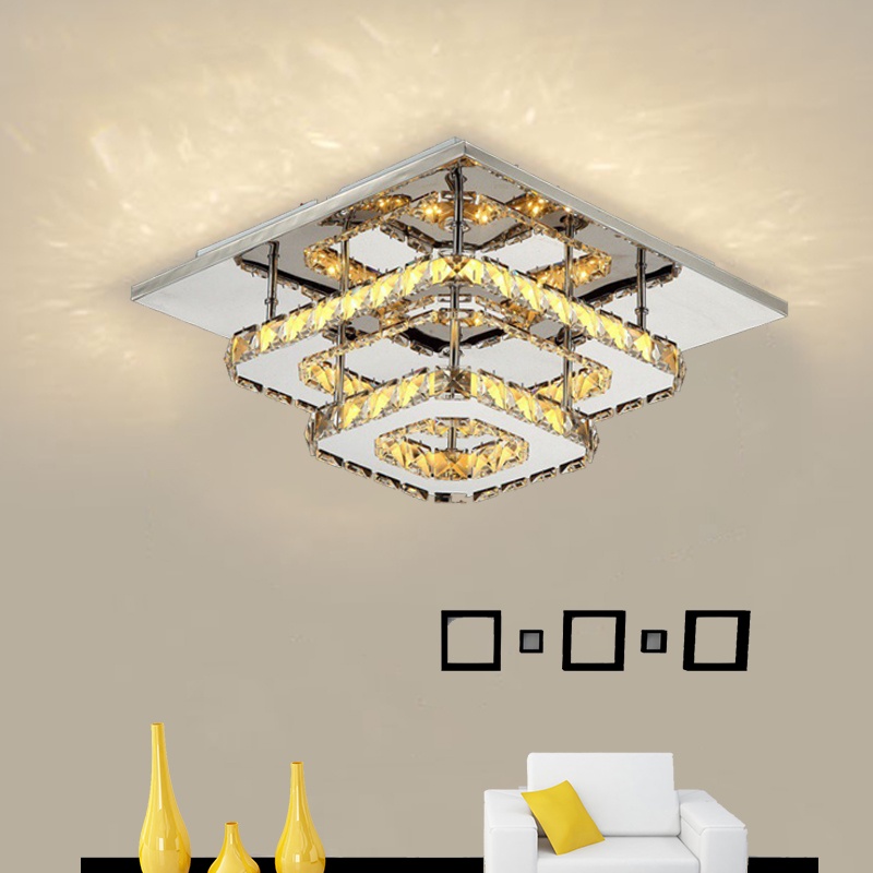 Solar Lights Finktonglan Odern Crystal LED Ceiling Light, 2-Square