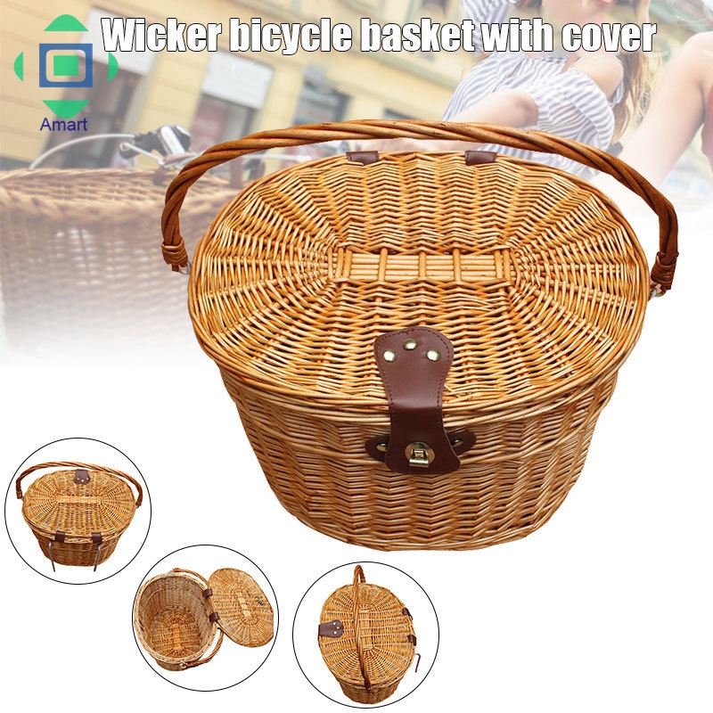 wicker bicycle basket leather straps