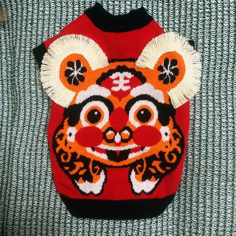 Pet Tiger Sweater Dog Cat Head Tassel Red Festive New Year Warm Clothes #7