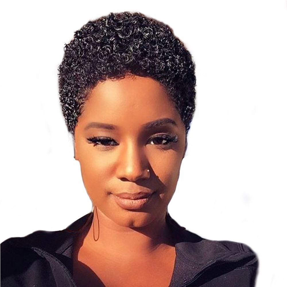 Women Short Black Front Curly Hairstyle Synthetic Hair Wigs For
