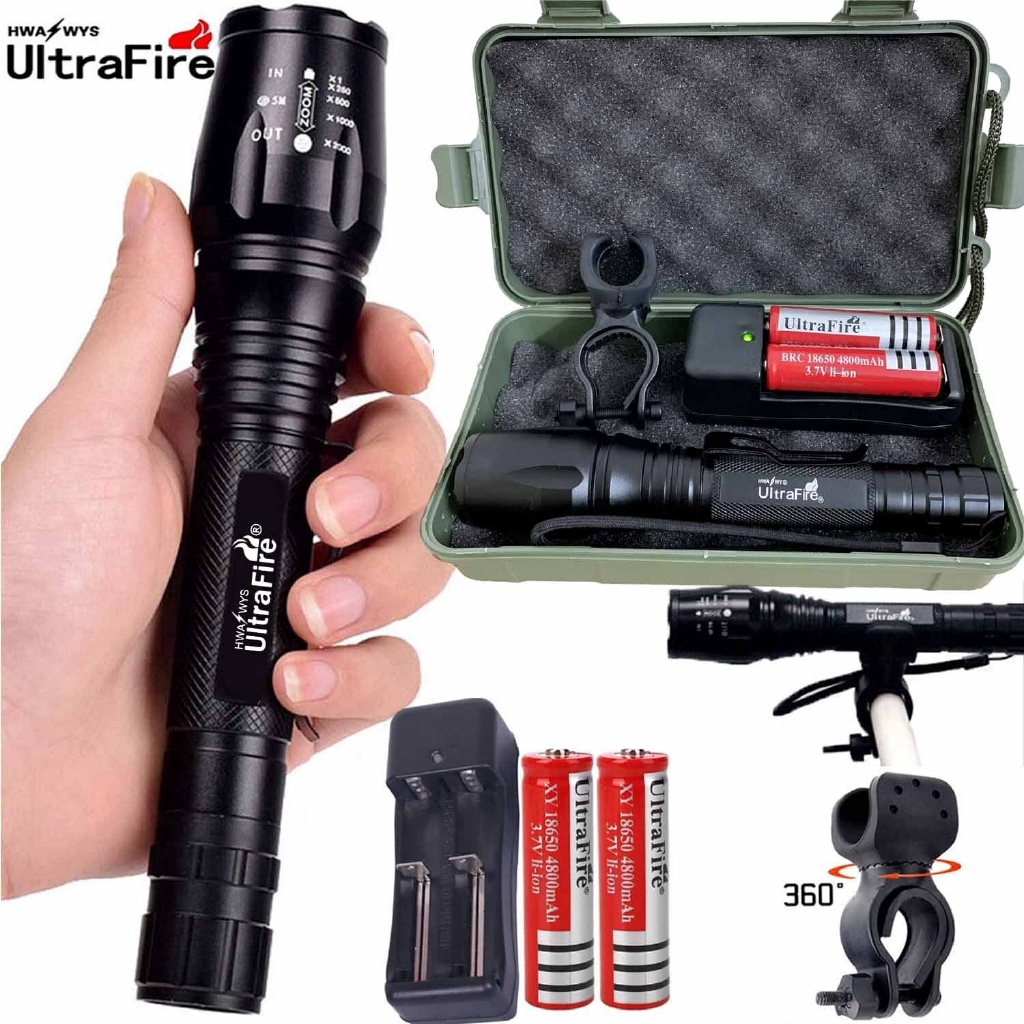 Police Tactical 350000LM 5 Modes T6 LED 18650 Flashlight Aluminum Zoom Torch UK 