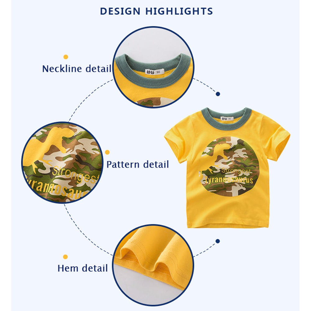 Kids Boys Casual Tops Dinosaur Printed T Shirt Yellow 2 9yrs Shopee Philippines - yellow belly t shirt roblox