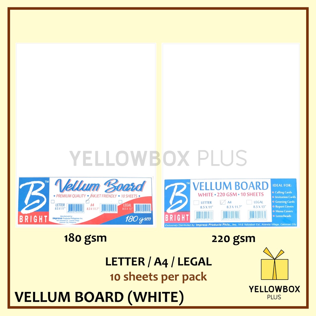 10pcs White Vellum Board A4 letter Short Long size Paper 180 gsm 220