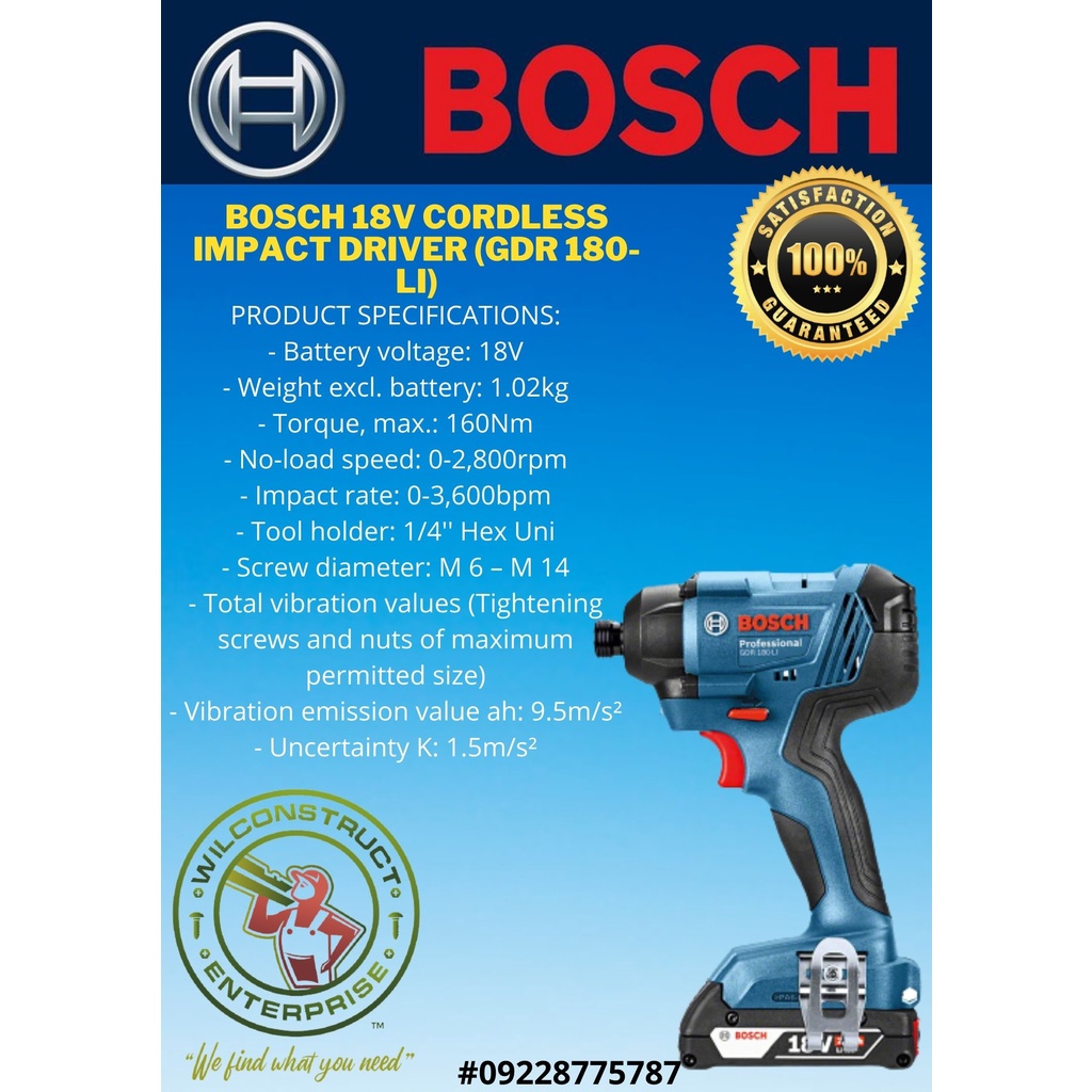 BOSCH 18V Cordless Impact Driver (GDR 180Li) Shopee Philippines