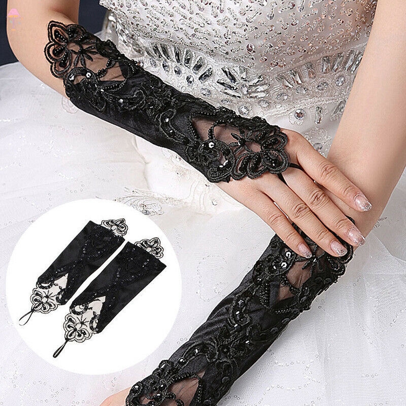 long black satin fingerless gloves