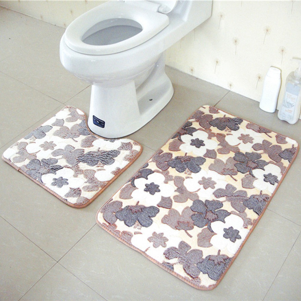 2pcs Set Bathroom Bath Mats Set Non Slip Bathroom Floor Mats Sponge Water Absorbing Bathroom Carpet U Shape Toilet Rugs Home Decor Accessories For The Bathroom