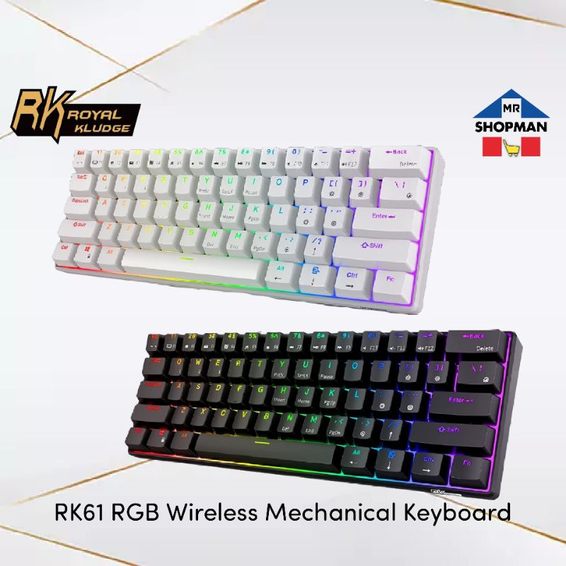 Royal Kludge RK61 60% RGB Wireless Dual Mode Black / White RK 61 ...