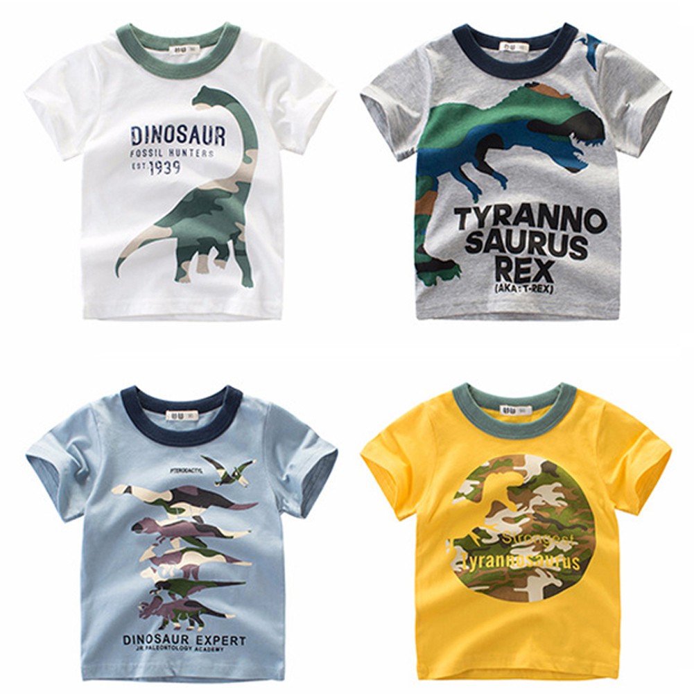 Kids Boys Casual Tops Dinosaur Printed T Shirt Yellow 2 9yrs Shopee Philippines - dino belly t shirt roblox