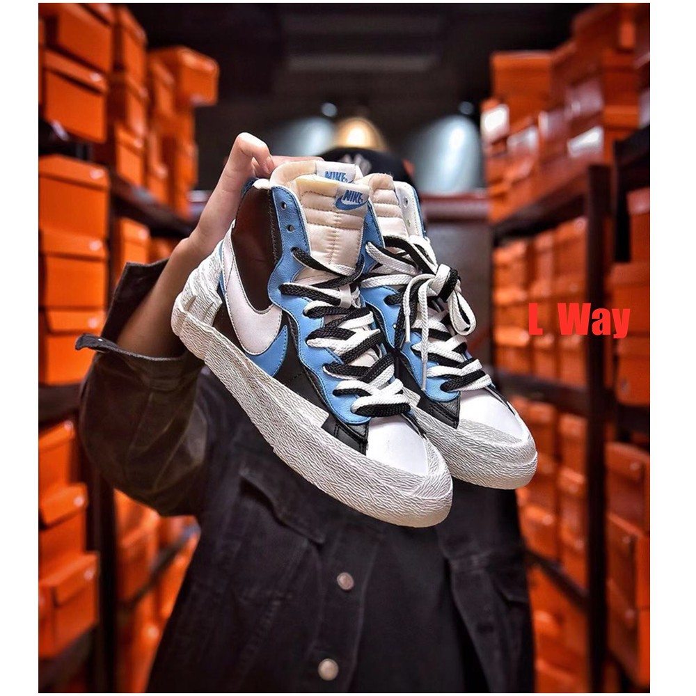 sacai x nike blazer mid black blue