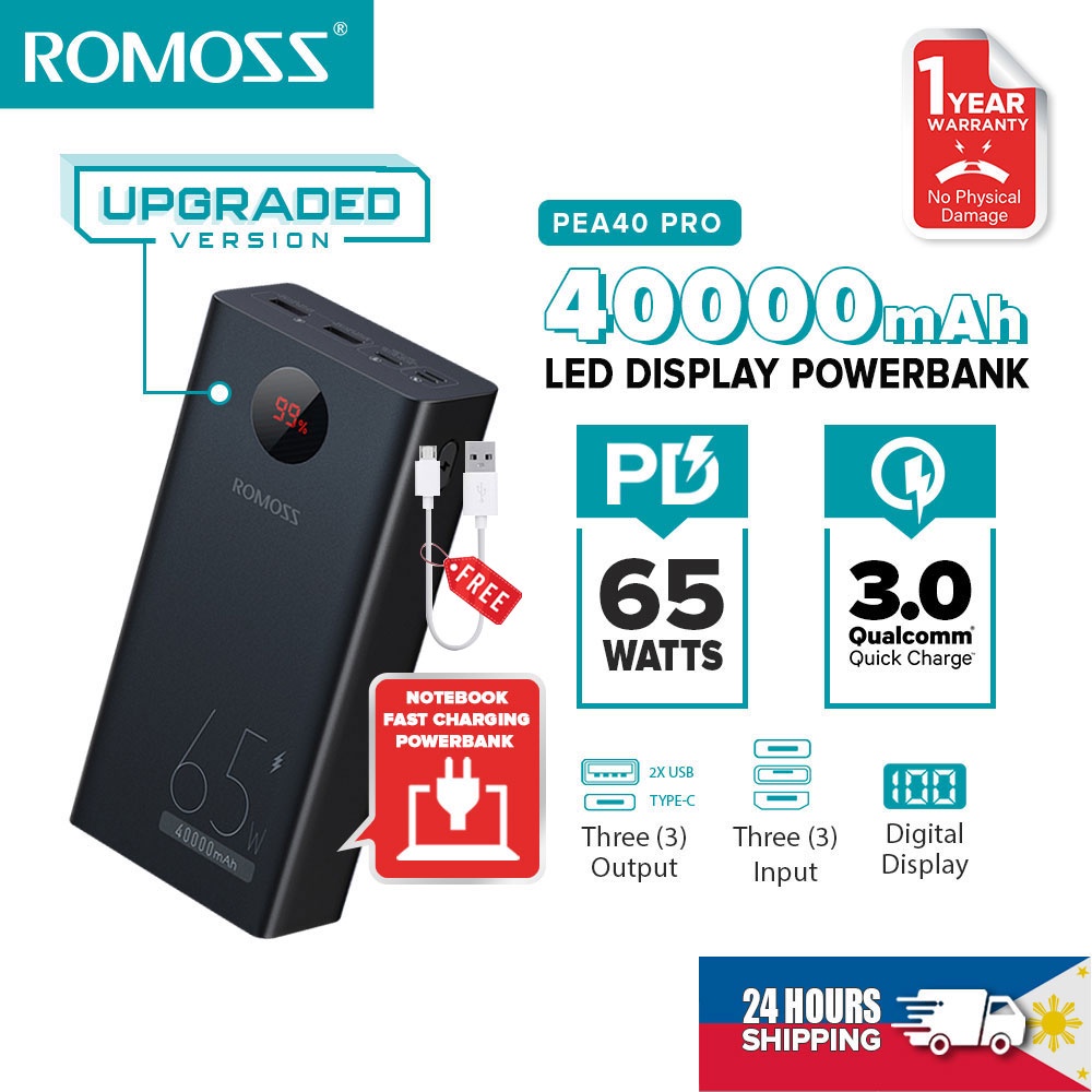 Romoss PEA40 Pro 65W 40000mAh Laptop Powerbank Notebook Computer Fast ...