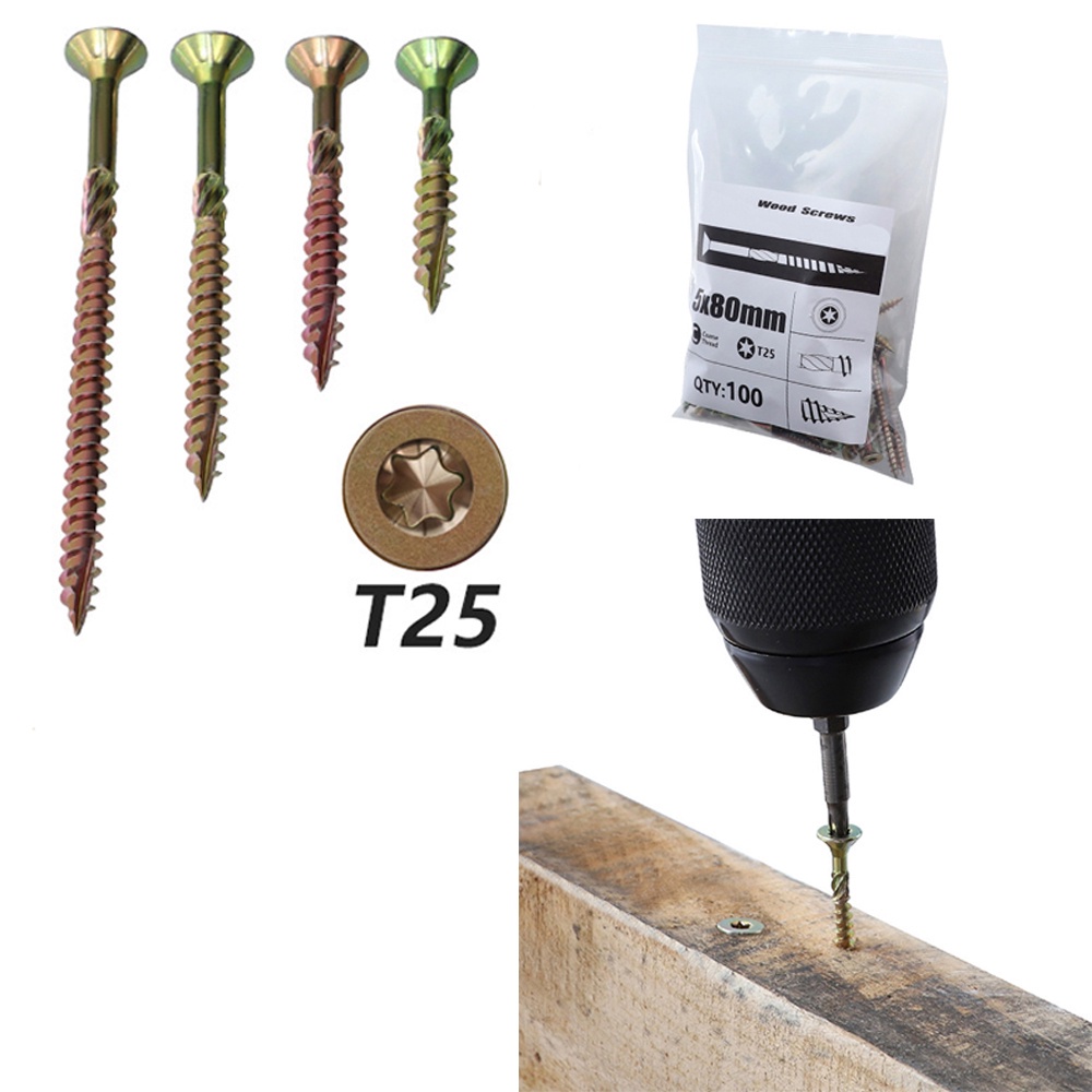 100PCS/Package 35 45 60 80mm Woodworking Hole Screws T25 Torx Self