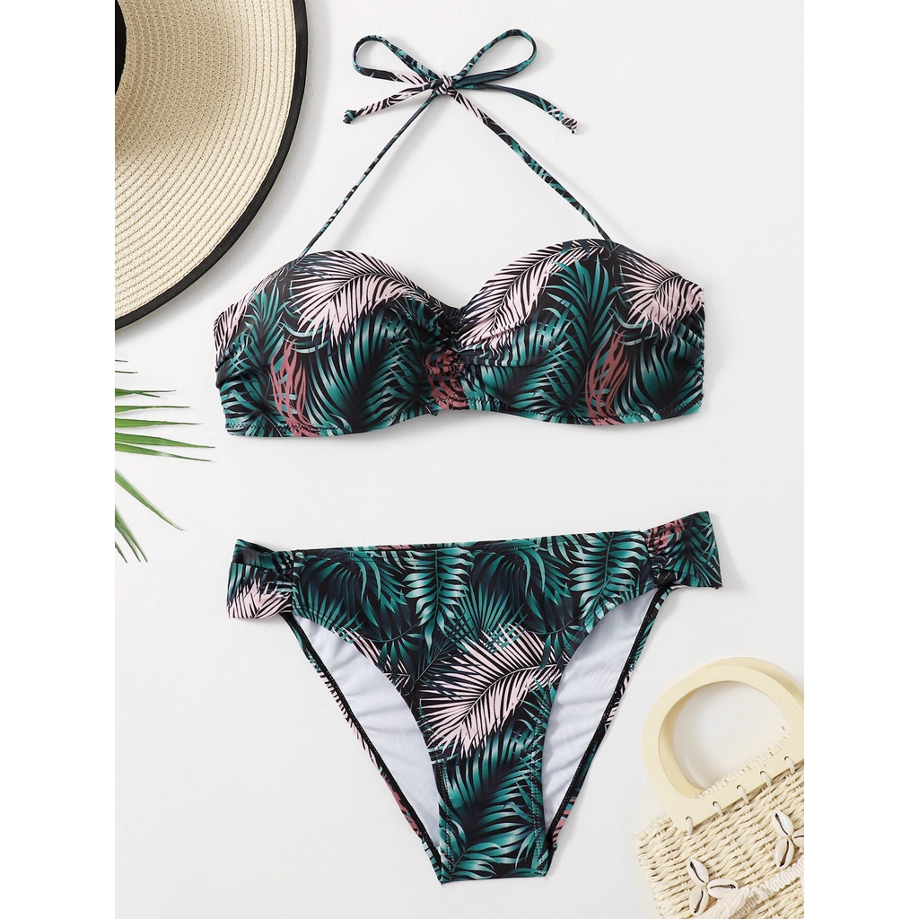 Ruched Underwired Self Tie High Waist Bandeau Set | Cute Floral Bikini ...