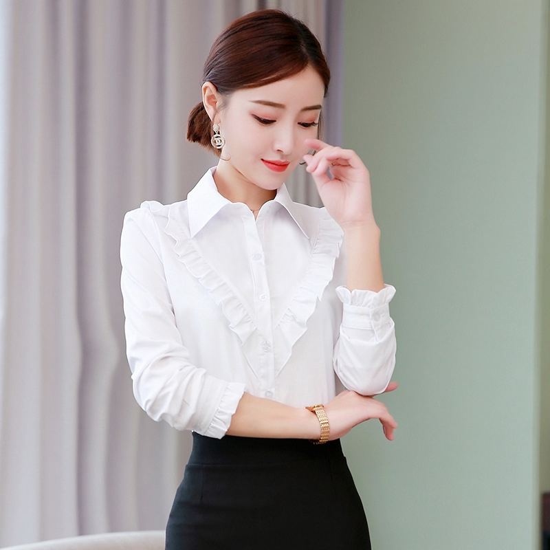 Polo Collar Lace Long Sleeve White 