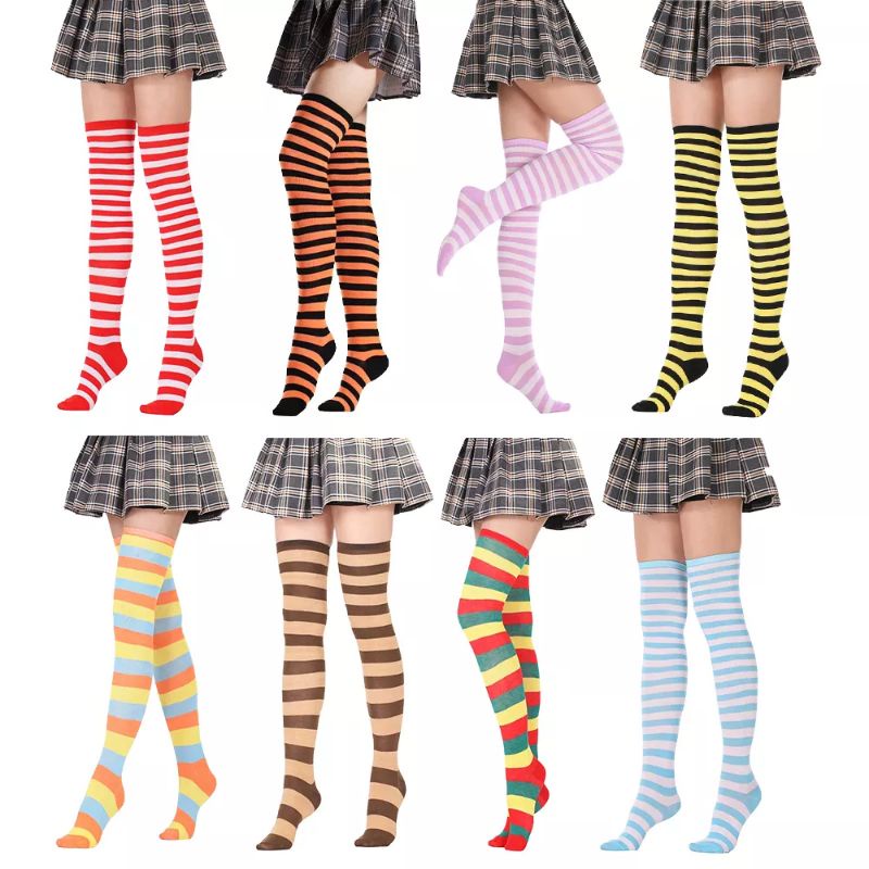 Cotton Socks Women Warm Thigh High Socks Spcks Over Girl Winter Stripe ...