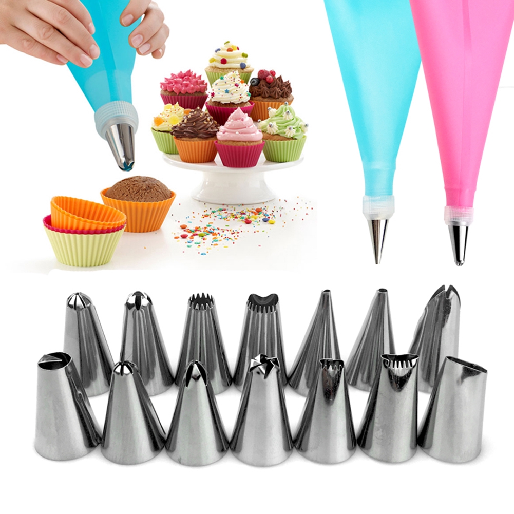 16pcs/Set Confectionery Bag With Nozzles Icing Piping Tip 