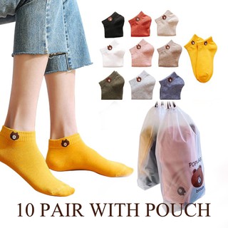 Set of 10 Pair Japan Printed Bear Ankle Socks Couple Socks Unisex Fashion Iconic Socks with Pouch