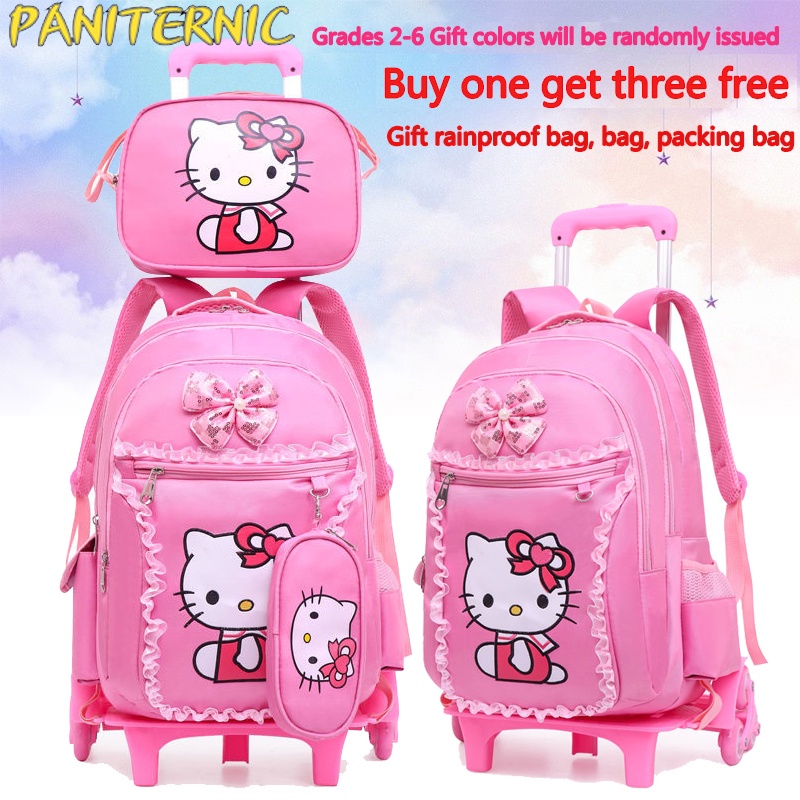 HELLO KITTY Trolley bag for kids girls bag with wheels for kids primary school bag large capacity #6