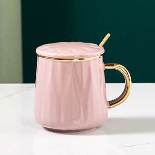 Luxury ceramic coffee mug with lid and spoon cup elegant gold rim tableware Coffee mug #5