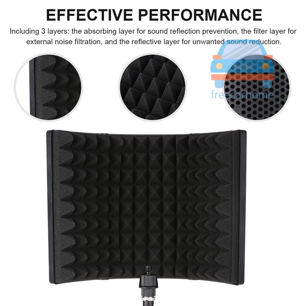 Lowest Price  Microphone Isolation Screen with High-Density Absorbing Sponge 3-Panel Foldable Windshield Mini Wind Screen Board Sound Insulation Cover for Recording Studio Sound Ab