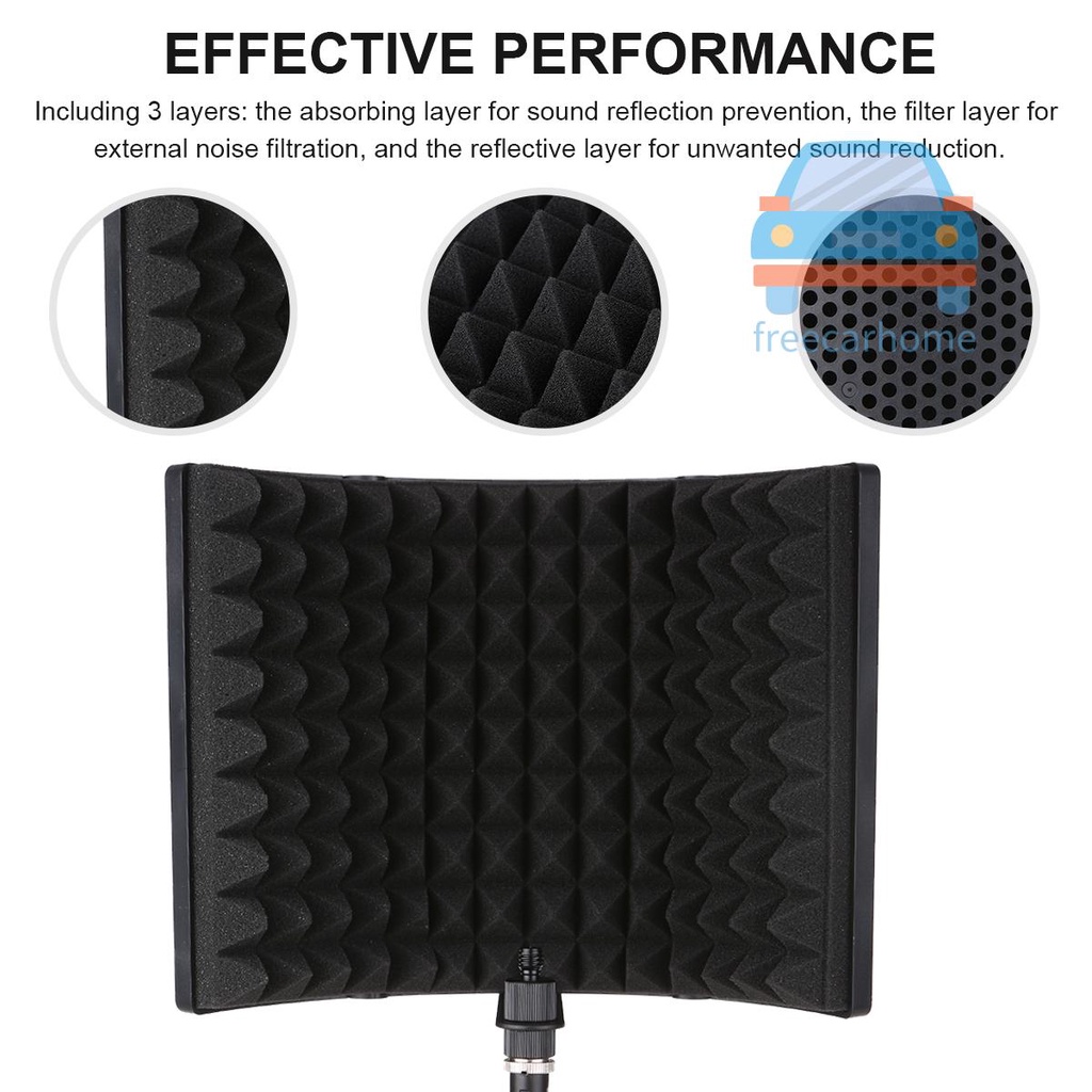 Lowest Price Microphone Isolation Screen with High-Density Absorbing Sponge 3-Panel Foldable Windshield Mini Wind Screen Board Sound Insulation Cover for Recording Studio Sound Ab