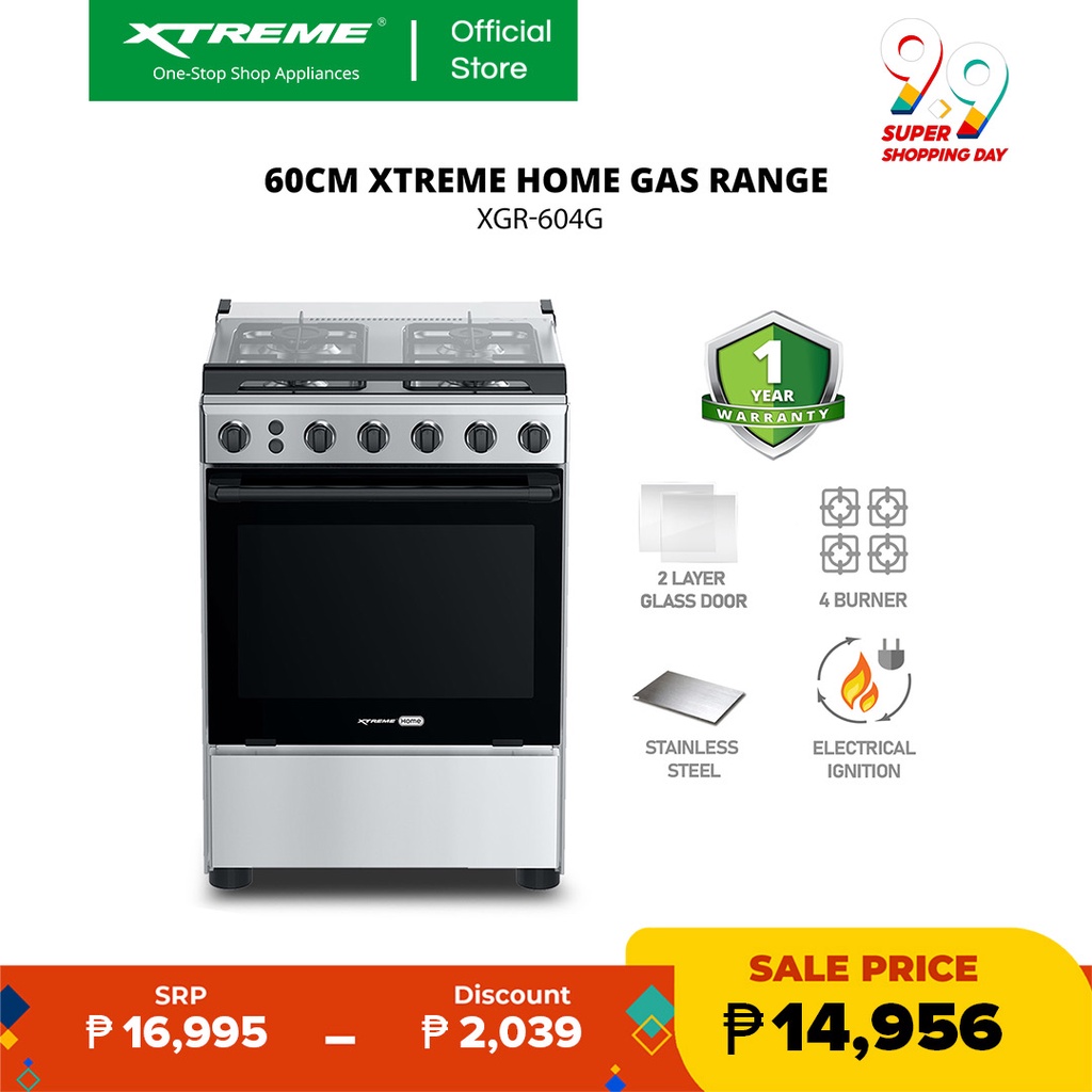 XTREME HOME 60cm Gas Range 4Burner 67L Oven Electric Ignition LPG