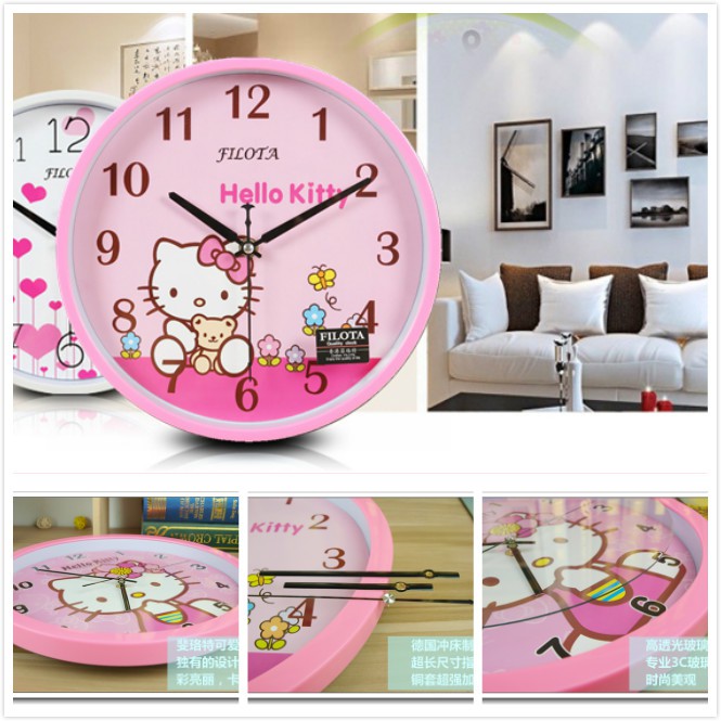 Mute clock wall clock Hello kitty fashion simple wall clock bedroom