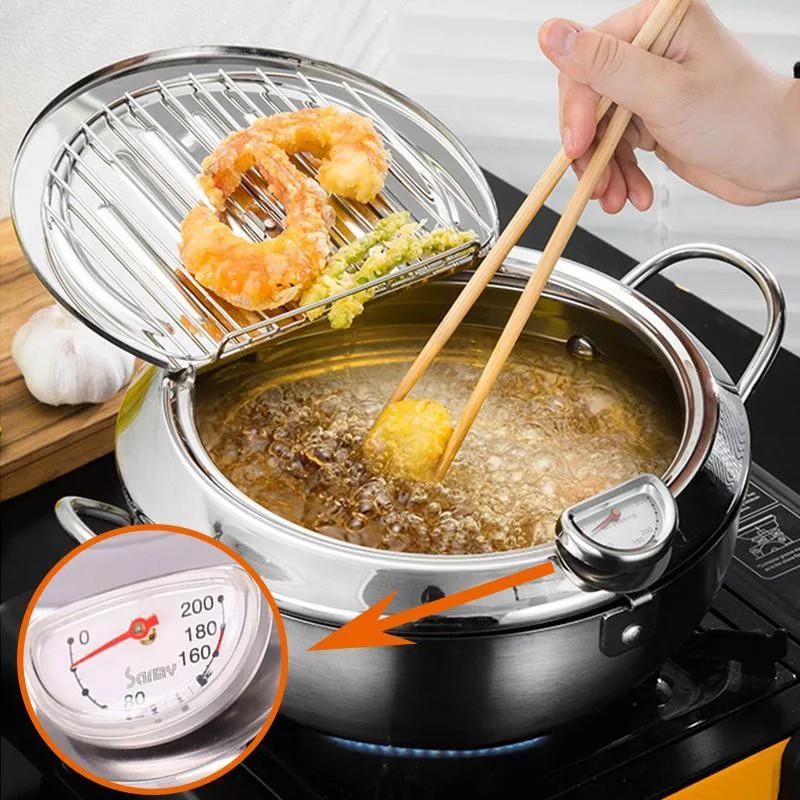 Japanese Style 304 Stainless Steel Deep Fryer Pot with Thermometer COD
