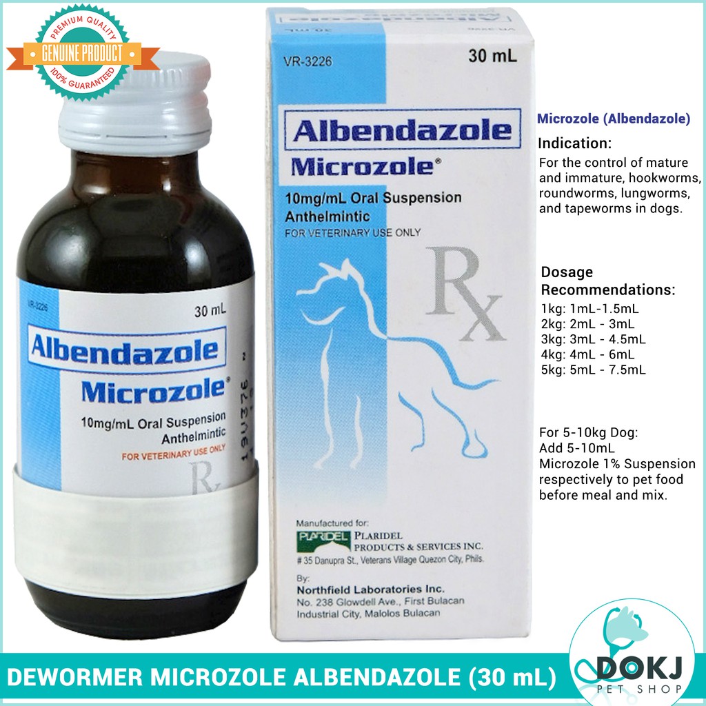 Microzole Albendazole Anthelmintic Dewormer (30ml) Dewormer for dogs