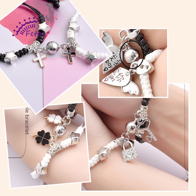 2Pcs Luminous Couple Bracelet Magnetic Friendship Trio Bracelet Creative Adjustable Charm Bracelet Jewelry for Lover Couple Magnetic Attract Braided Bracelet FETAR