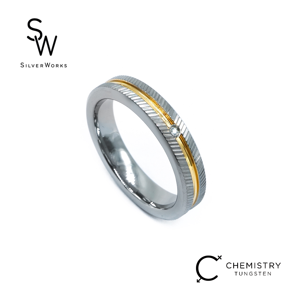 Silverworks Gold Plated Tungsten Ring with Small Diamond Chemistry
