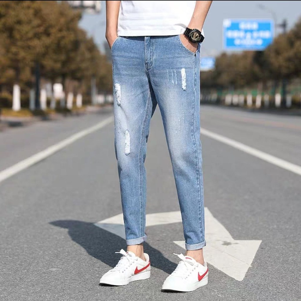 ankle ripped jeans mens