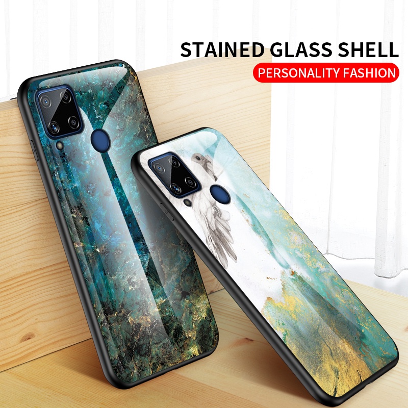 Realme C25s C25 C25y C21y C15 C12 C11 8 Pro Marble Aurora Glossy Glass Hard Back Case Casing 6760