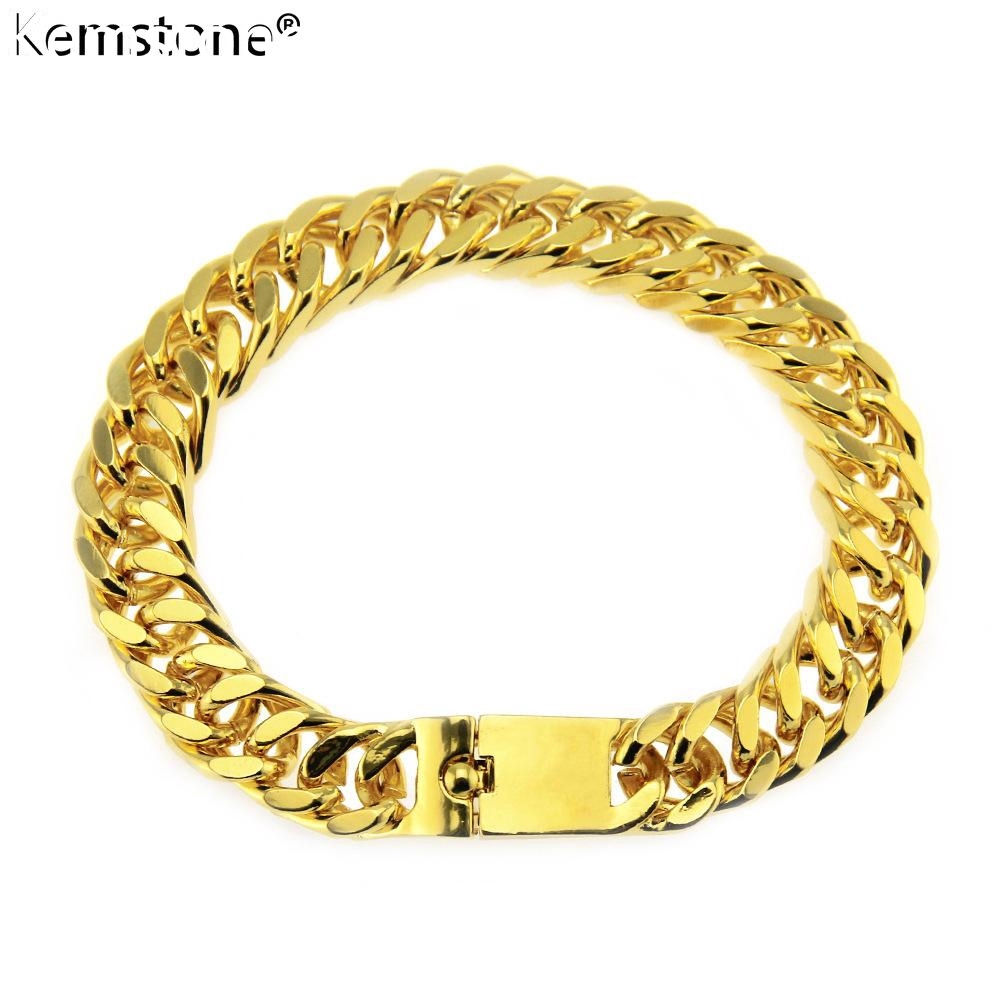 Kemstone Fashion Hip Hop Style Bracelet Glossy Gold Color Alloy Cuban ...