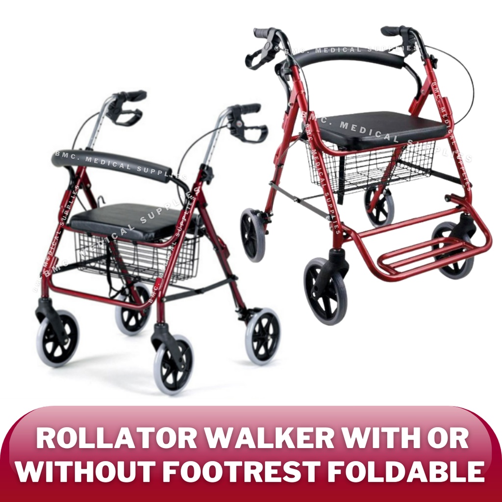 Rollator Walker with or without Footrest Foldable Walker with Seat Medical Walker w/ Seat