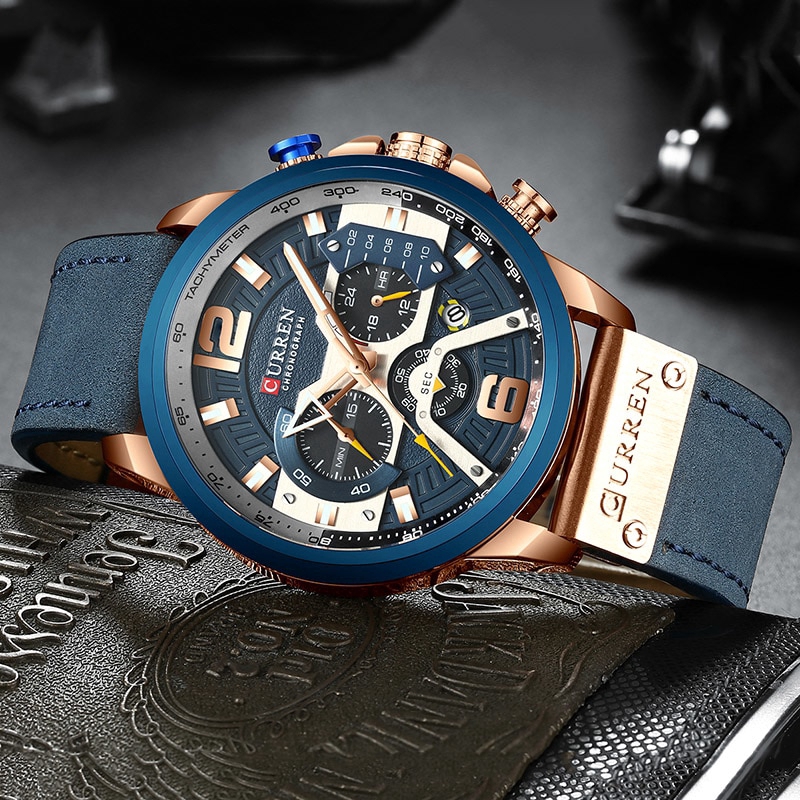 Curren Waterproof Fashion Men's Watch Top Brand Luxury Leather Chronograph Watch Watch