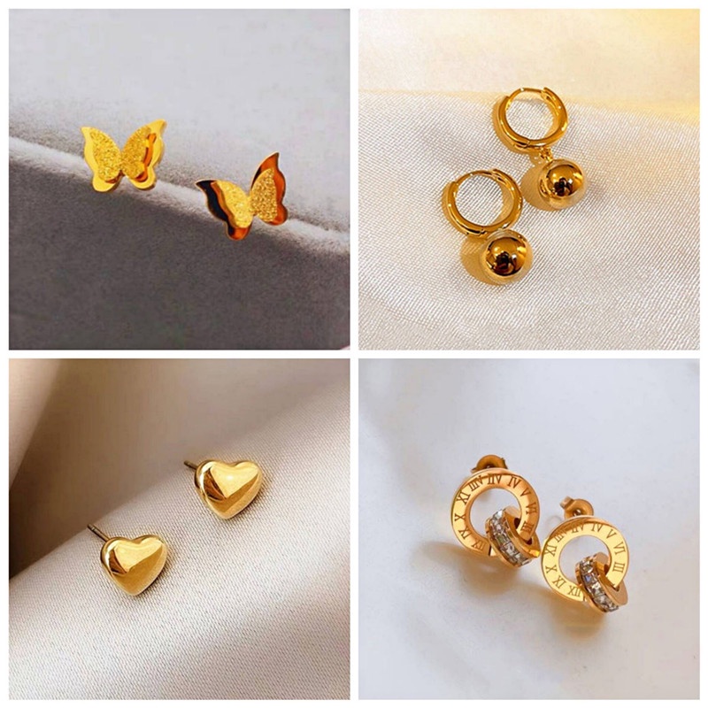 Hikaw Gold Heart Earrings for Women Non Tarnish Round Hypoallergenic ...