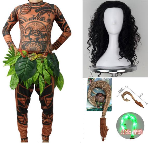 Anime Moana Adult Maui Cosplay Costumes Tattoo Printed Top Pant Belt Hairpiece Toy Hook 5pcs Set Man Shopee Philippines