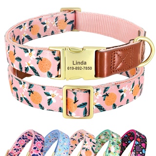 Cute Printed Personalised Dog Collar Nylon with Stitching Leather Nameplate Tag