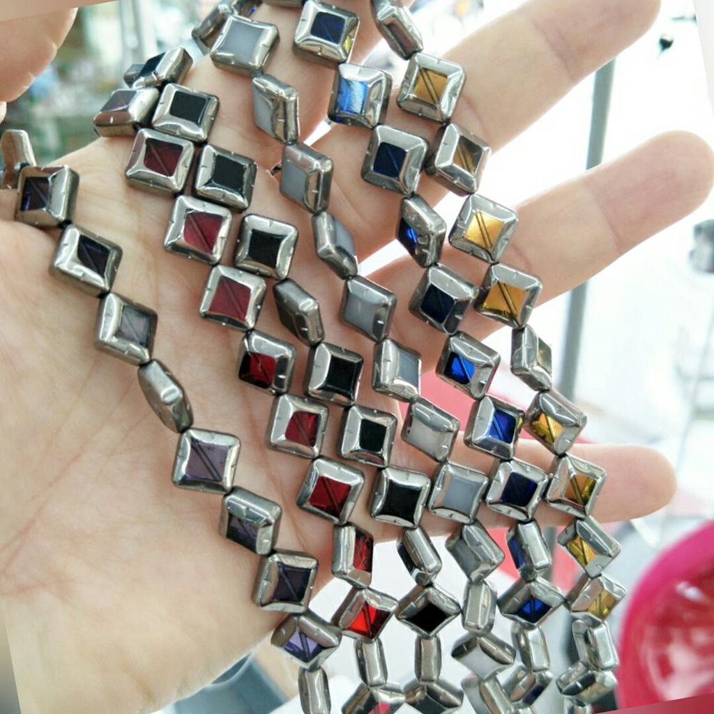 Triangle glass beads half silver jewellery making 8mmx8mm Shopee