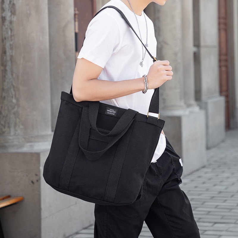 Fast Delivery】Big Size Crossbody bag Tote bag Korean Sling bag for Men  Import Student Couple Boys Simple Casual Large Capacity Hand bag Shoulder  bag Black Thickened Canvas Fabric Messenger bag Shopping Bag