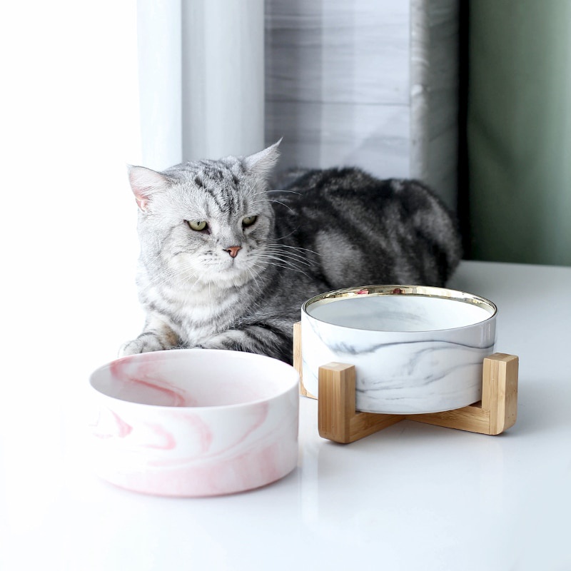 Marble Ceramic Double Bowl For Dog Cat Puppy Water Food Drinking Feeder Small Animal Dispenser Multi #4