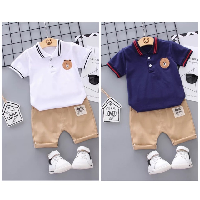 2pcs bear polo shirt and pants terno | Shopee Philippines