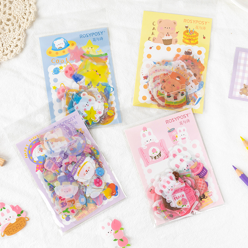 imoda 40pcs/bag Cute Cartoon Stickers Journal Stationery Flakes